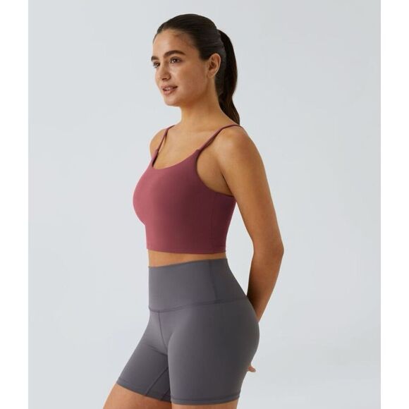 Halara Basic Padded Workout Cropped Tank Top in  Cordovan Burgundy Size S NWT - Picture 3 of 10